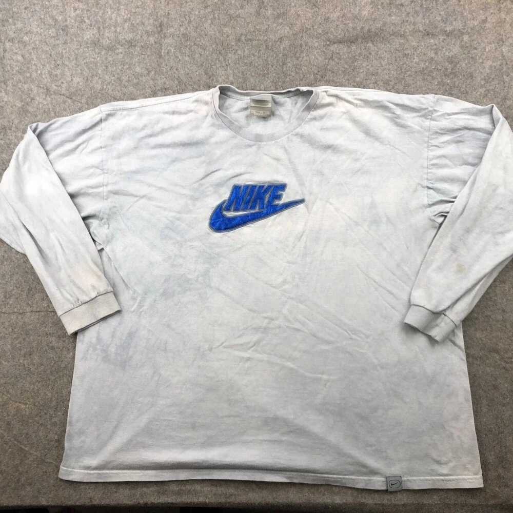 Vintage Nike Shirt Men 2XL Gray Long Sleeve Embroidered Swoosh Crew Neck Y2K